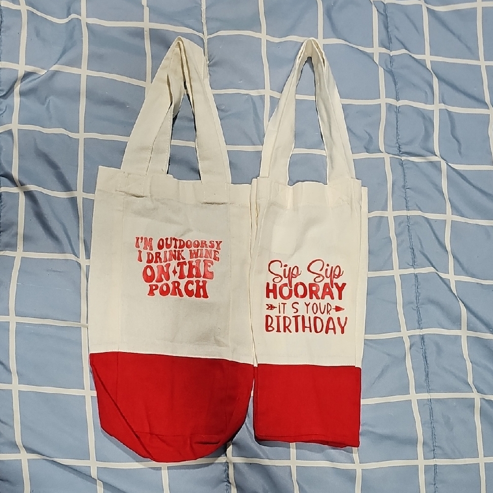 Red and White Wine Tote Bags - Set of 2 NWOT